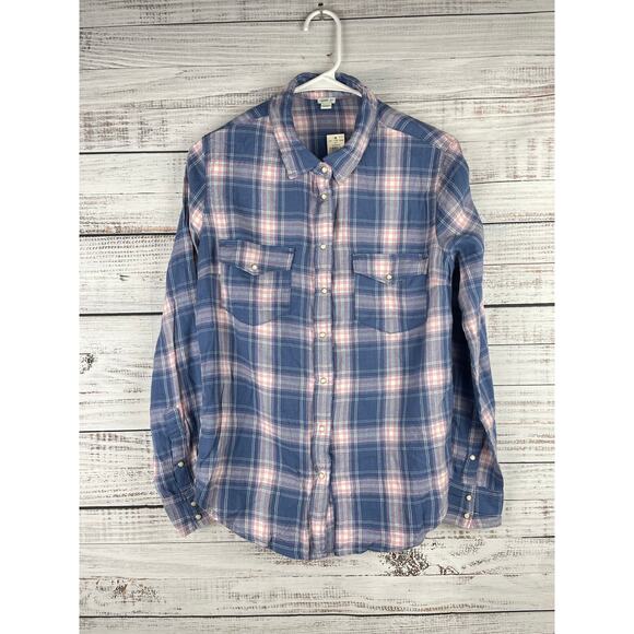Aerie Tops - Aerie Pink Blue Plaid Pearl Snap Shirt Western Country Small NEW Soft Stretch